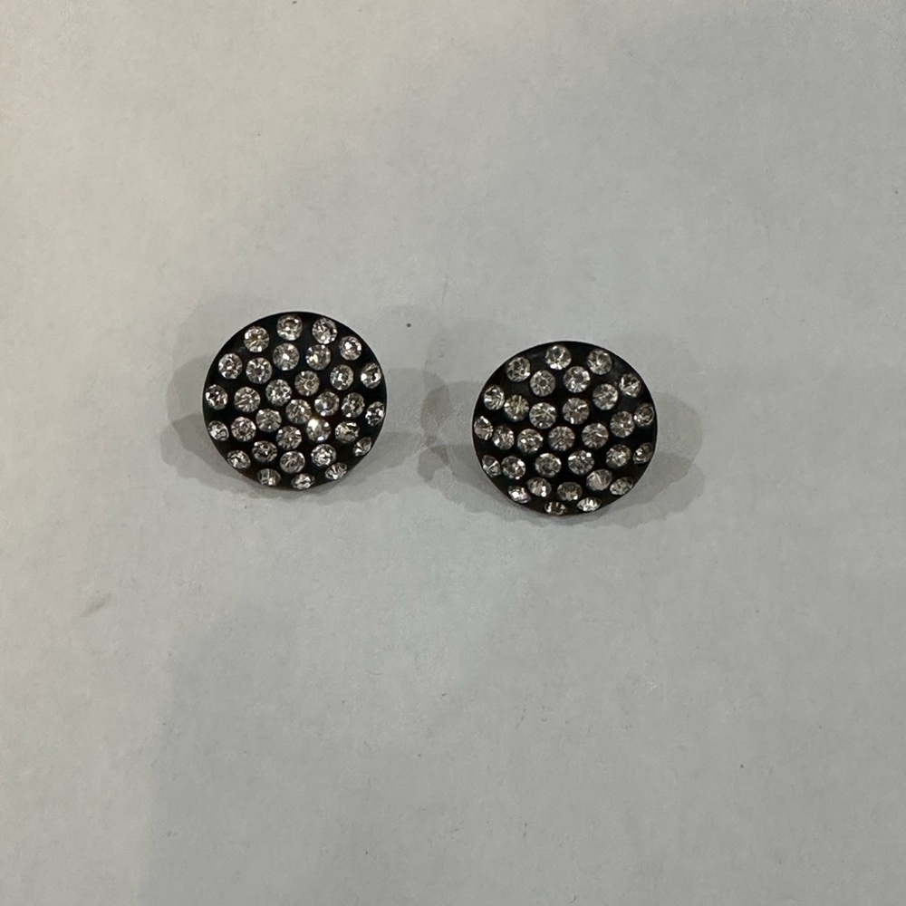 Vintage Black and Rhinestone Screw Back Earrings